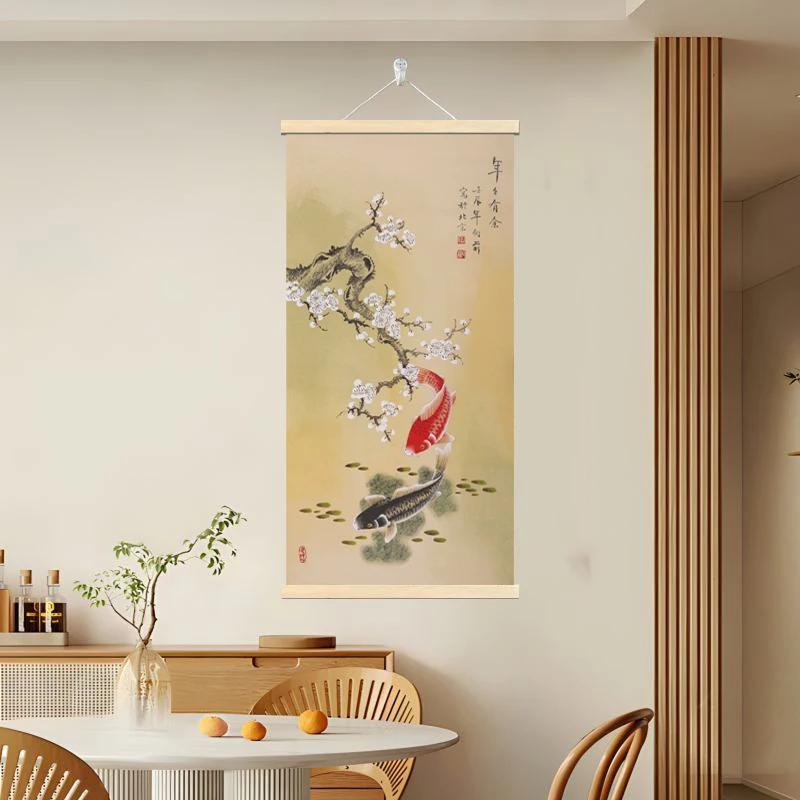 Vintage Chinese Red Koi Carp Canvas Painting Perfect Home Decor to Bring Luck and Prosperity, Prints Posters for Home Wall Art