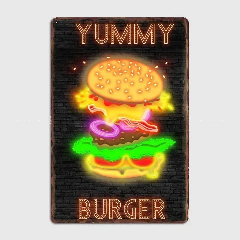 BURGER Food Neon Sign Metal Sign Poster Garage Room Wall Decoration Cinema Living Custom Tin Vintage Home Decor