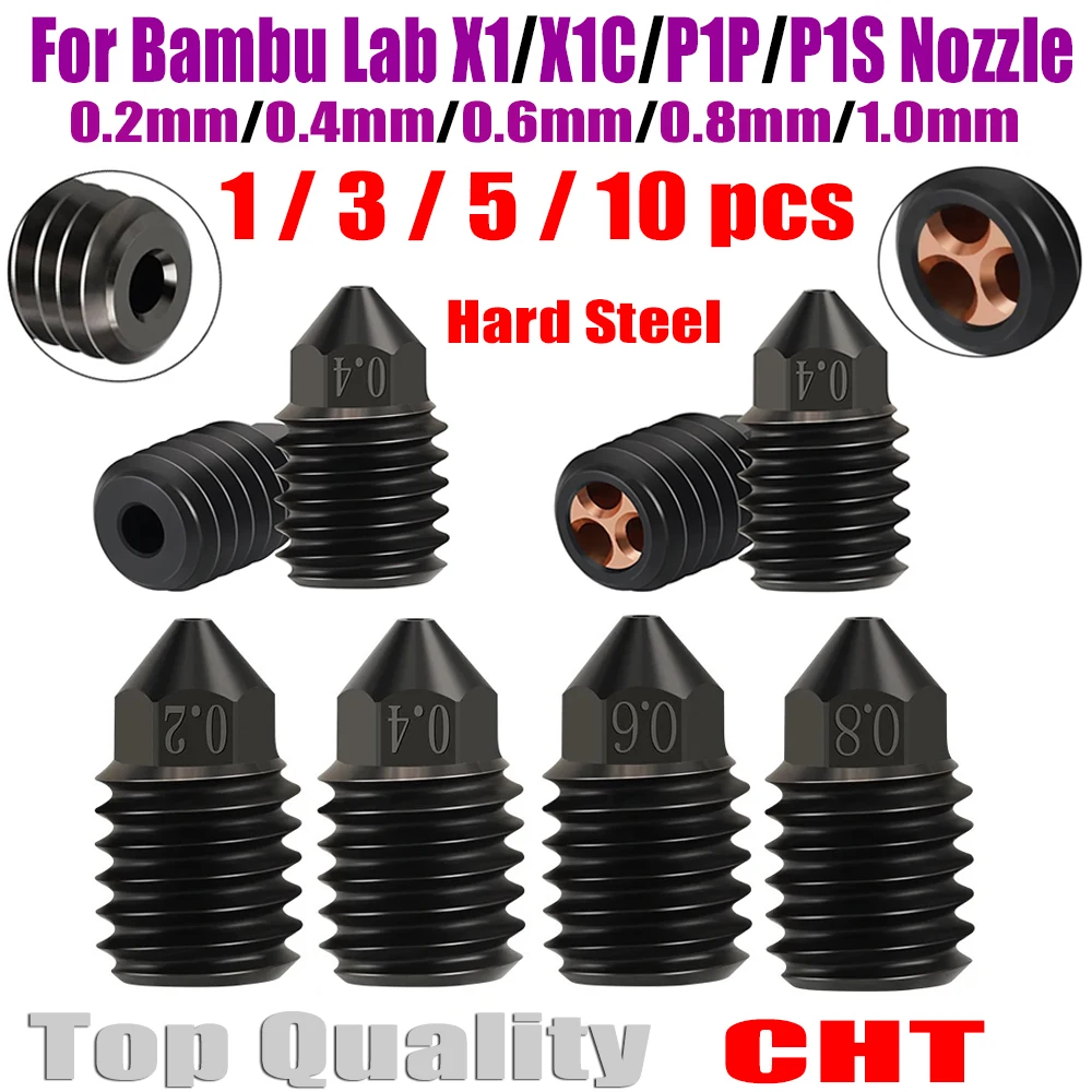

For Bambu Lab X1 x1c p1p P1S Nozzle Hardened Steel 0.2 0.4 0.6 0.8 1.0mm CHT Nozzles For Bambulab Upgraded Hotend 3D Printer