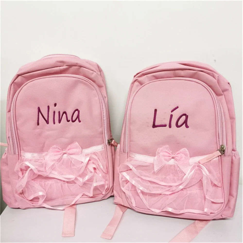 Bolsa de baile de encaje personalizada para niñas, mochila de Ballet de baile con nombre bordado, bolso de bailarina para niños, mochila de gimnasia