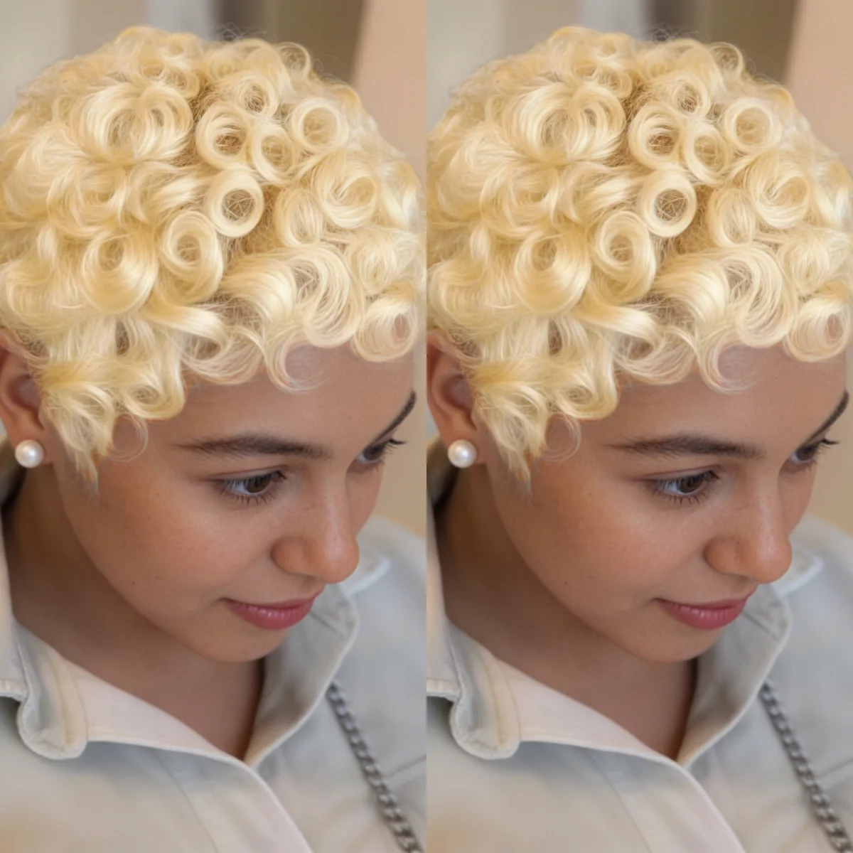 

Стильные короткие бразильские парики-пикси из натуральных кудрявых волос, полностью машинной работы, для женщин