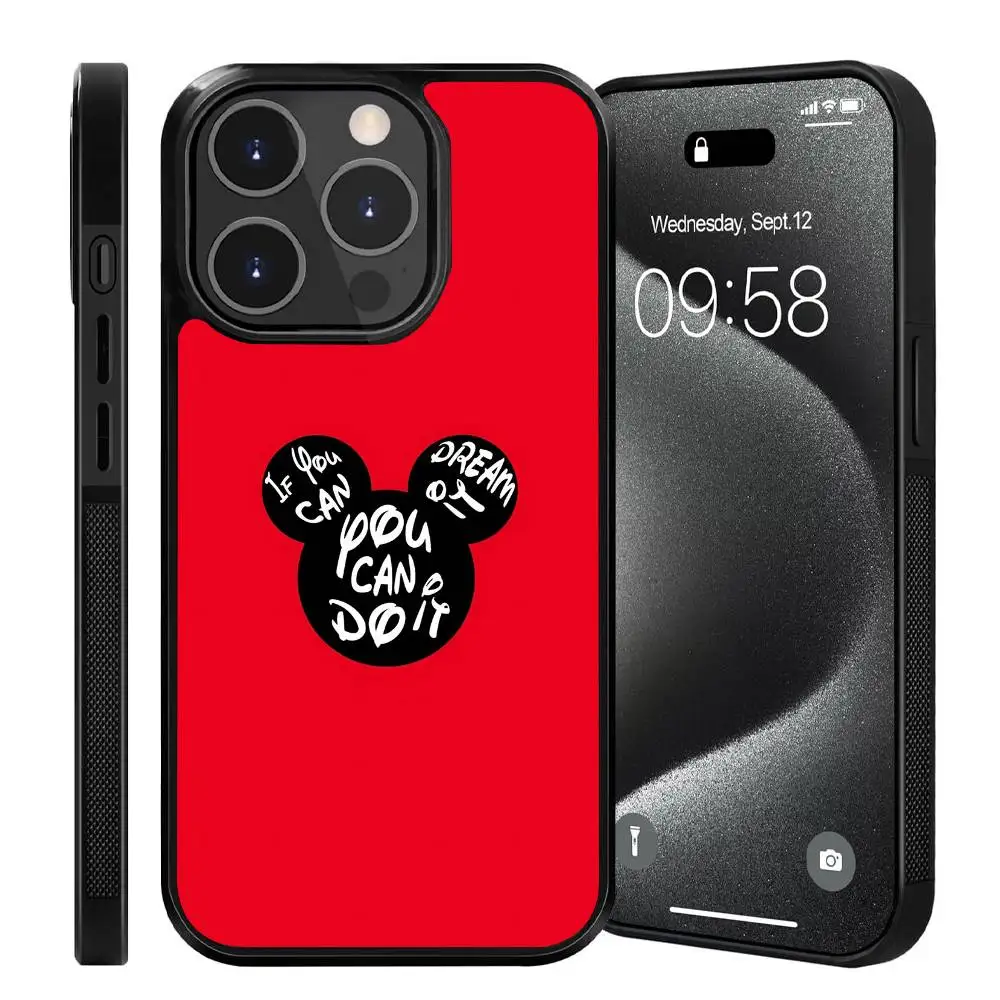 Чехол для телефона с милыми ушками в стиле аниме M-Mickey, подходит для Apple 16 PRO MAX 15 14 13 12 MINI 11 с нашивкой, черный твердый корпус