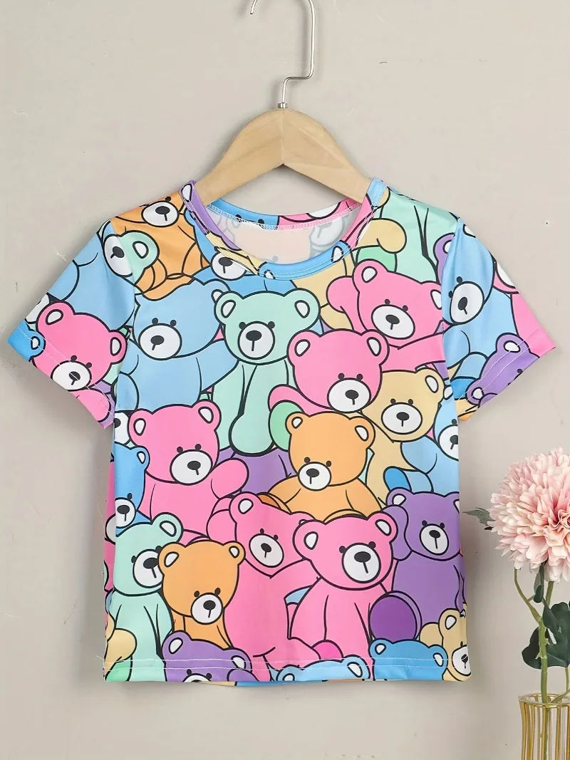 Toddler New Cartoon Bears Allover 3d Print Casual T-shirt for Boys Girls Short Sleeve Tshirt Kids Summer Fashion Tops Clothing