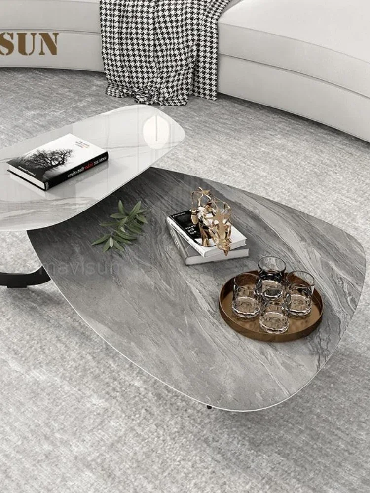 

Italian Mild Luxury Rock Board Coffee Table Combination Living Room Creative Modern Sofa Side Table Indoor Home Furniture