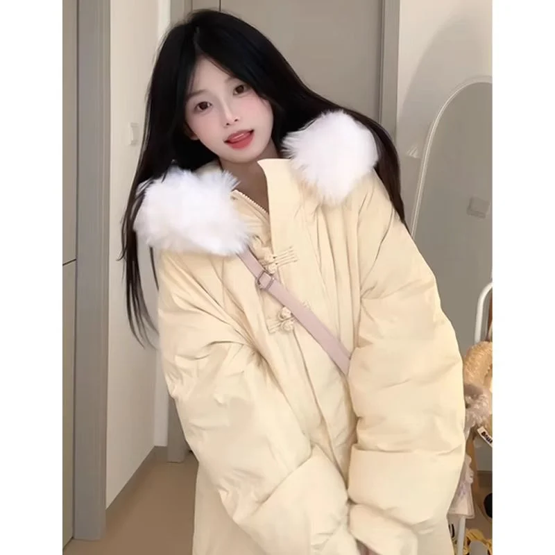 Long Down Cotton-padded Coat Female 2024 Winter New Korean Version Of Knee-length Cotton-padded Coat Loose Padded Fur Collar Top