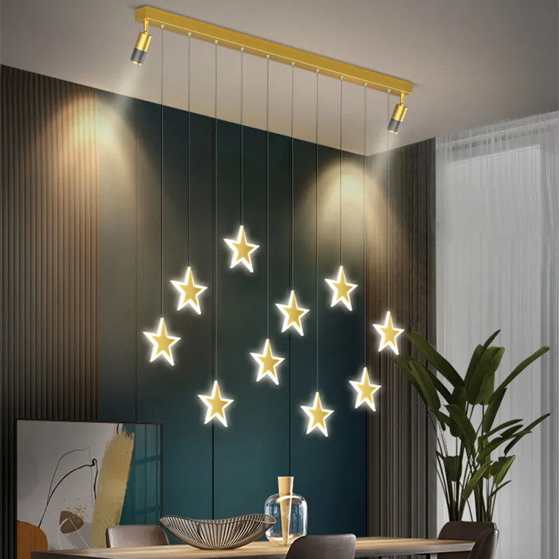 Imagem -06 - Moderno com Spotlight Luz Pingente de Mesa Longa Estrela Decoração Led Lustre Teto para Cozinha Barra Sala Jantar Lâmpada Pendurada