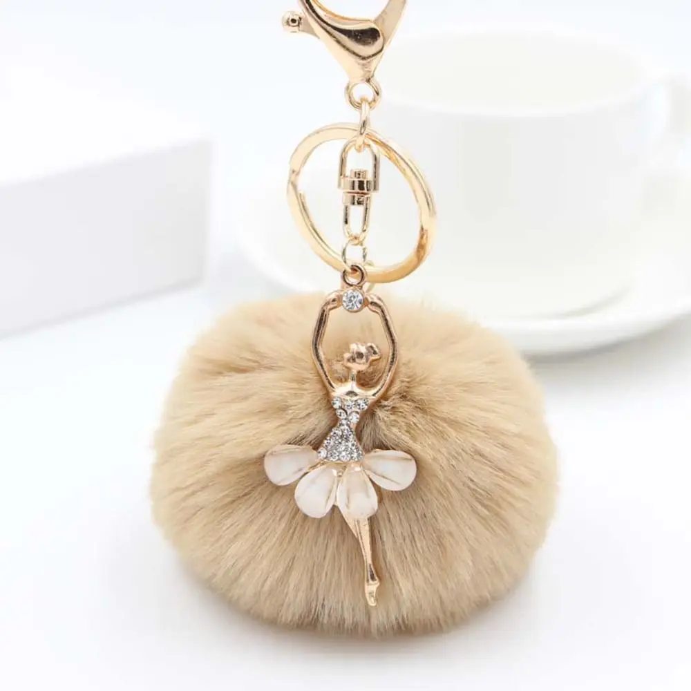 Women Pompom Key Ring Jewelry Gift Fur Ball Keyring Little Angel Car keychain Fake Fur Key Chain Ballet Angel Girl keychain