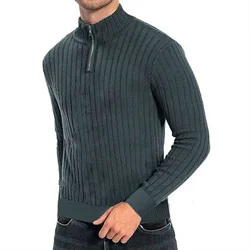 Men's semi-turtleneck zipper sweater Men's fall/winter loose sweater casual pullover long-sleeved sweater