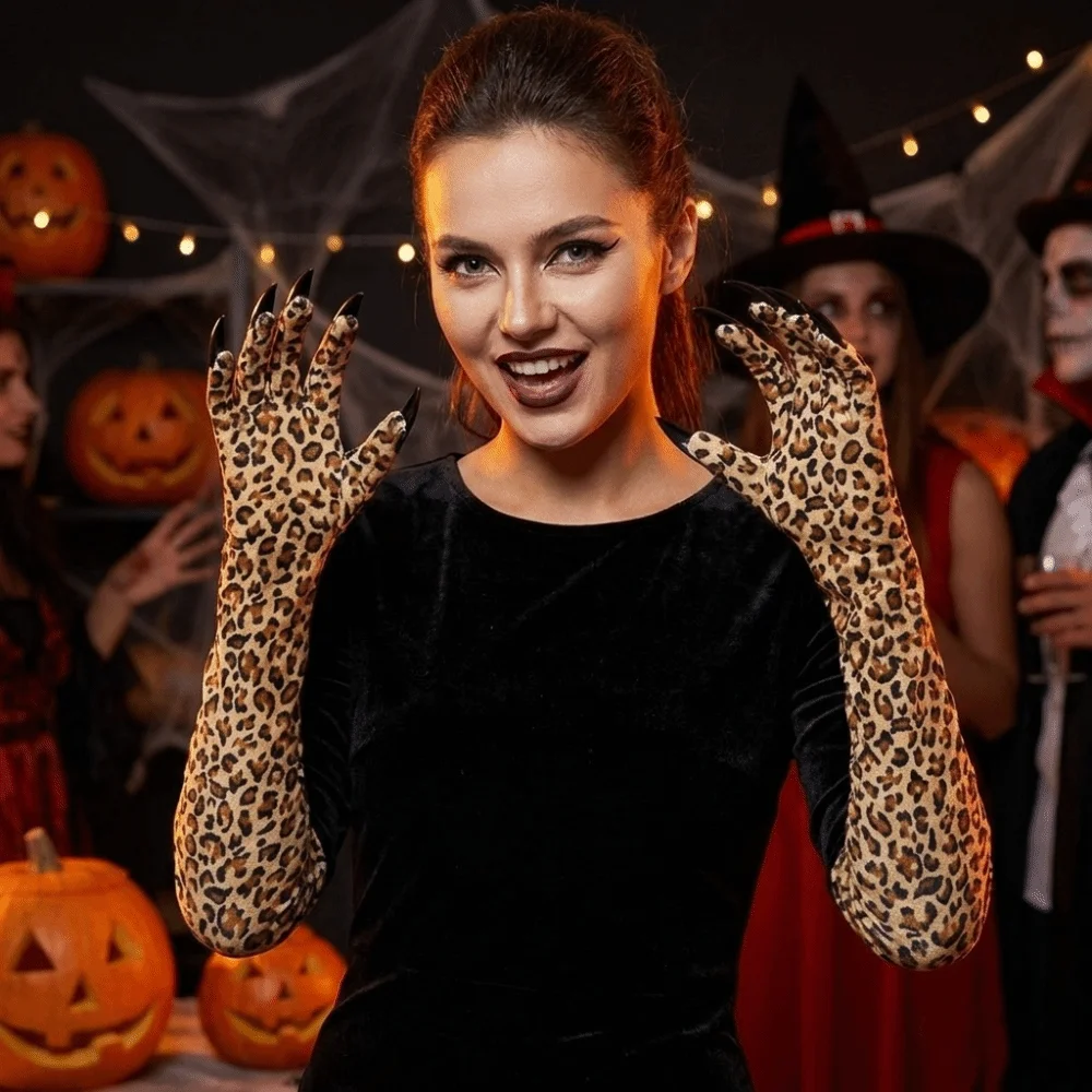 Handwear Long Sleeve Leopard Pattern Gloves Stretchy Stretch Ghost Claw Mittens Personality Creative Cosplay Gloves Party