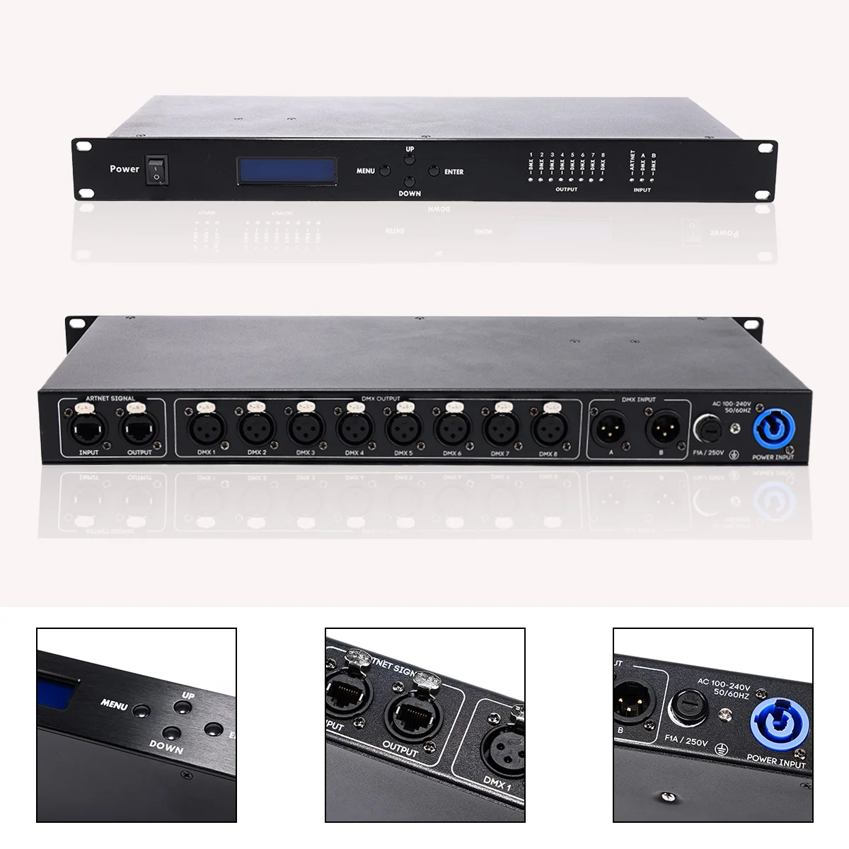 جديد 3/5 دبوس Artnet Dmx 8 طرق شبكة موسع الناتج 8x512 4096 قنوات للمرحلة Dj وحدة تحكم في الإضاءة Artnet إلى عقد DMX