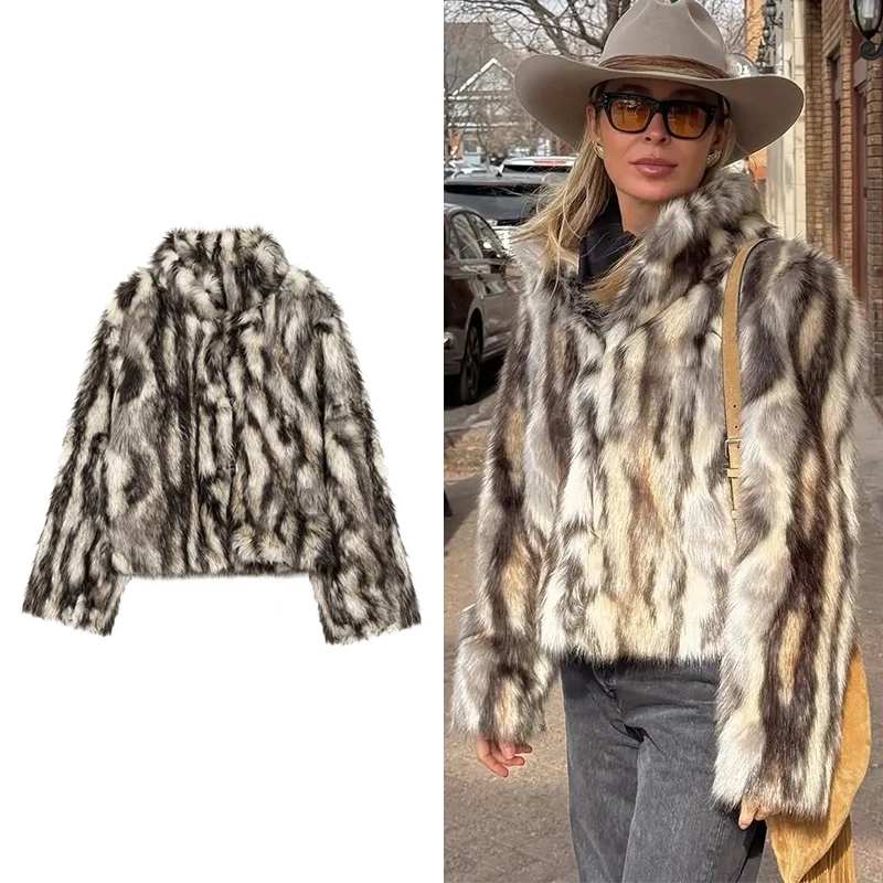 TFMLN خمر معطف الفرو الصناعي المرأة شيك عادية أفخم واحدة الصدر جواكت شتوية للنساء 2025 جديد الشارع ملابس خارجية دافئة #1
