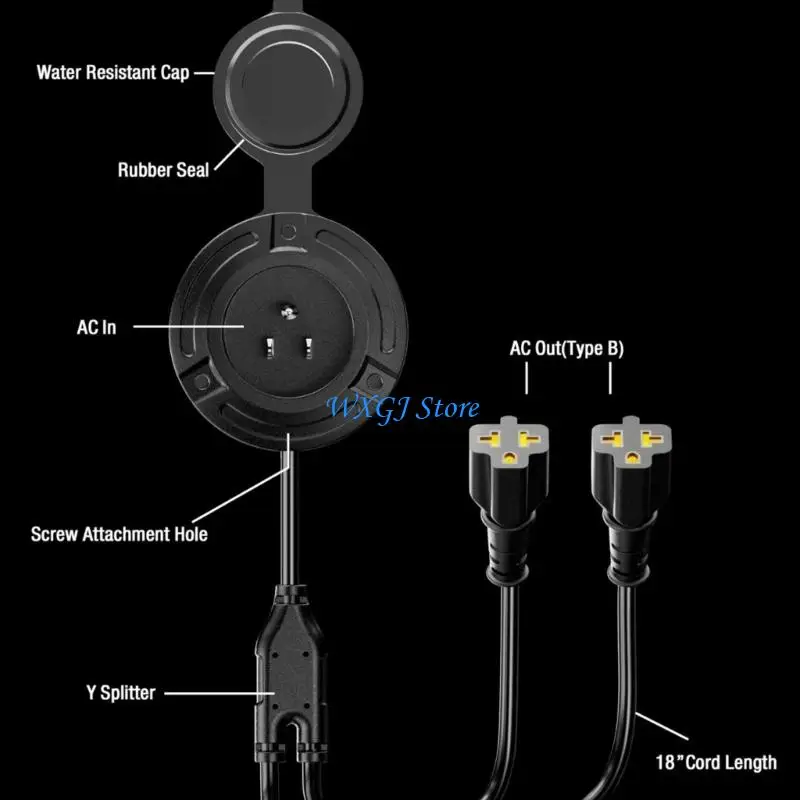 

37JE Waterproof 20A 125V AC Power Input with Y Splitter Extension Cord and Pressure Fit Cover for Campers Truck