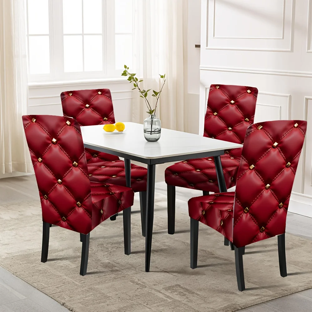 Luxury Red Tufted Button Chair Cover, 2024 New Stretch Elastic Chair Slipcover, Washable Durable Chair Protecto