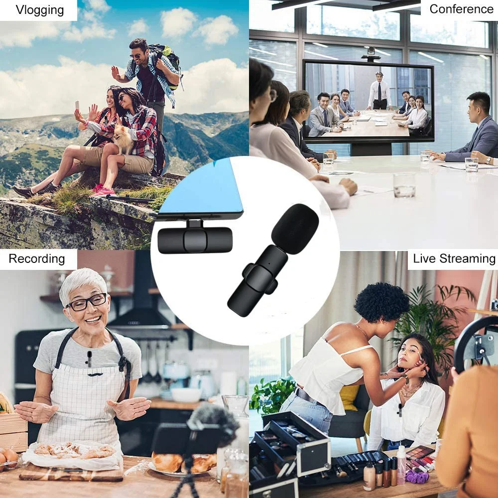 Wireless Lavalier Microphone Portable Audio Video Recording Mini Mic for iPhone Android Live Broadcast Gaming Phone Mic