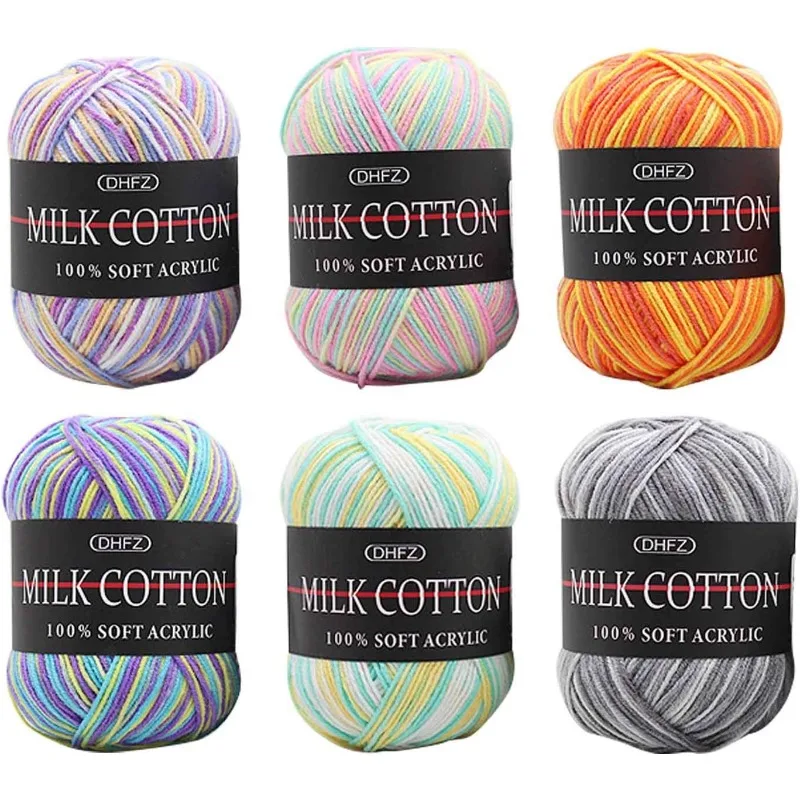 6 Rollen Sortierte Farben Glattes Weiches Milchbaumwollgarn DIY Handstrickgarn Baby-Wolle Handwerk Schal Tuch Häkelgarn