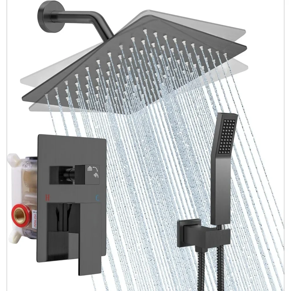 Bathroom Luxury Rain Mixer Combo Set Wall Mounted Rainfall Shower Head System Polished Chrome