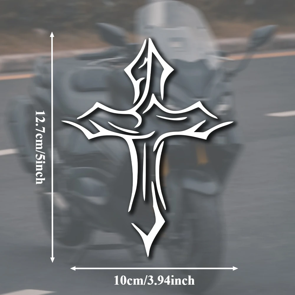 Tribal Cross Motorcycle Sticker - Waterproof Holographic White Vinyl Decal