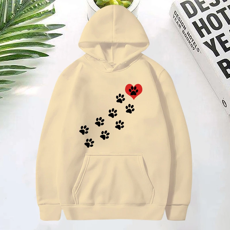 Women\'S Winter Autumn Fashion Hooded Casual Long Sleeve Dog Paws Hoodies Sweatshirts Loose Pullover