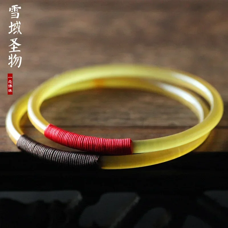 

Hand-Wrapped Red Rope Spring And Summer Natural Yak Horn Thin Bracelet Antique Good Luck Ethnic Style Thin Bangle For Women's