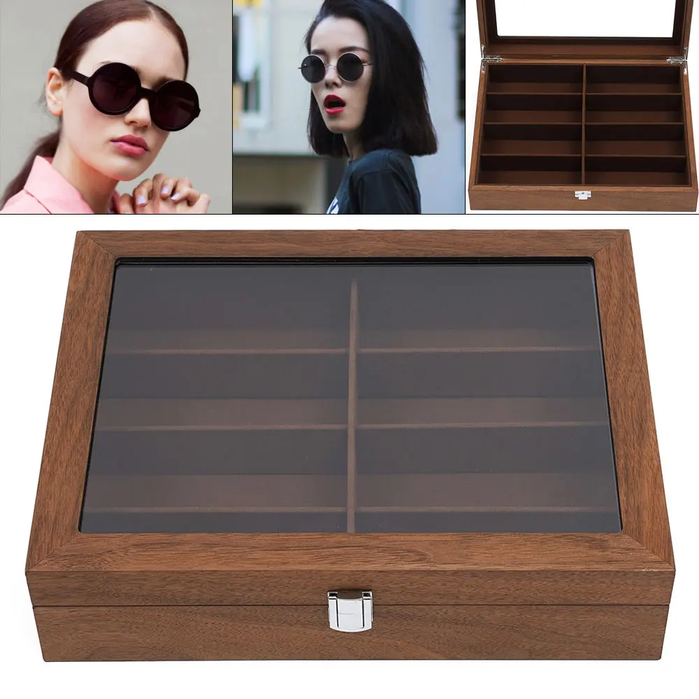

Multi Functional Jewelry Box Wood Sunglasses Organizer Storage Box Eyeglasses Organizer 8-Compartment Eyeglasses Storage Box
