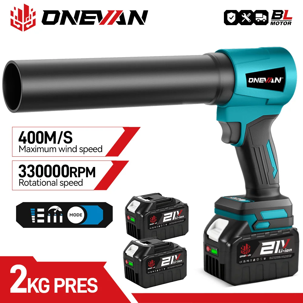 ONEVAN 300000RPM Bürstenloser Elektro-Laubbläser Jet Fan 400M/S Kabelloser Laubbläser Staubblasgerät für Makita 18V Akku