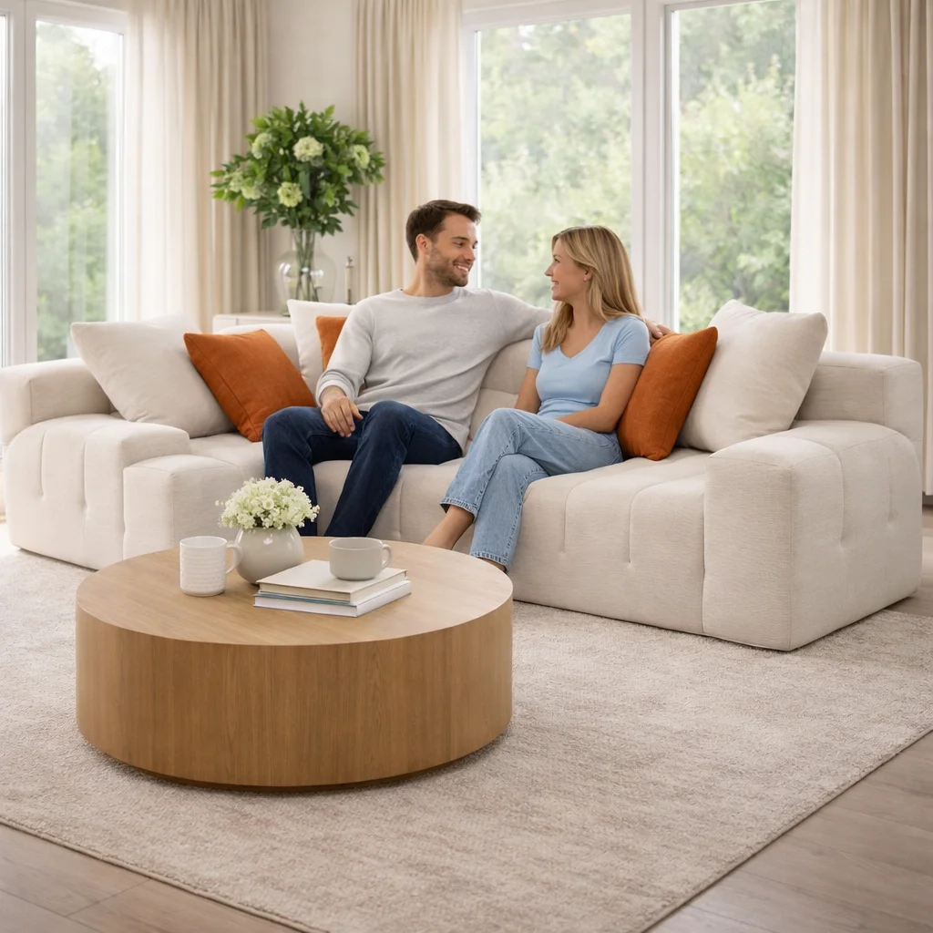 

#Cream Style Cotton Candy Set Living Room Modern L-Shape Soft Cloud Couches Cream White Fabric Sofa for Home