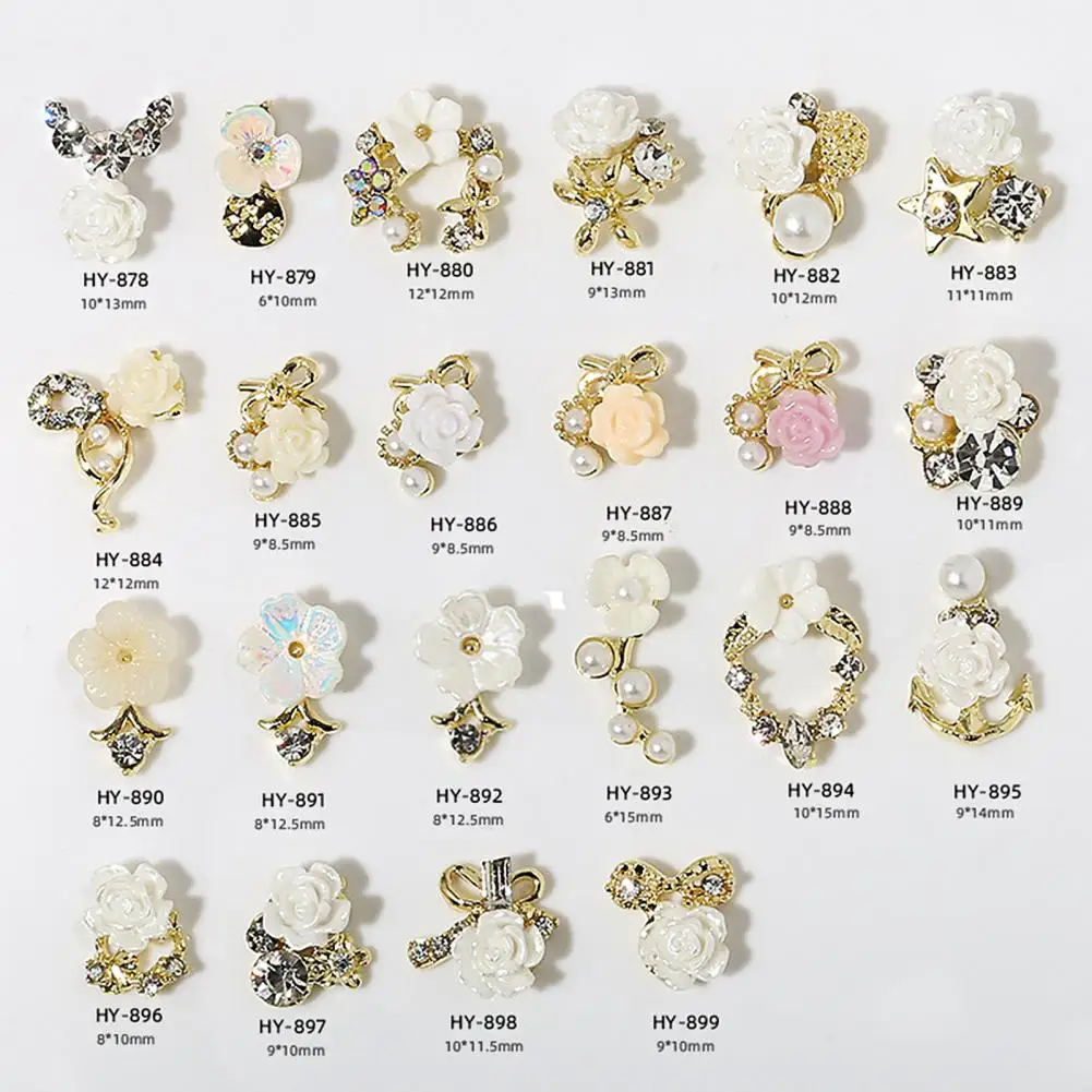 10Pcs Nail Ornament Three-dimensional Shining Easy Paste Gloss DIY Sparkling Camellia Nail Charm Manicure Designs Nail Salon