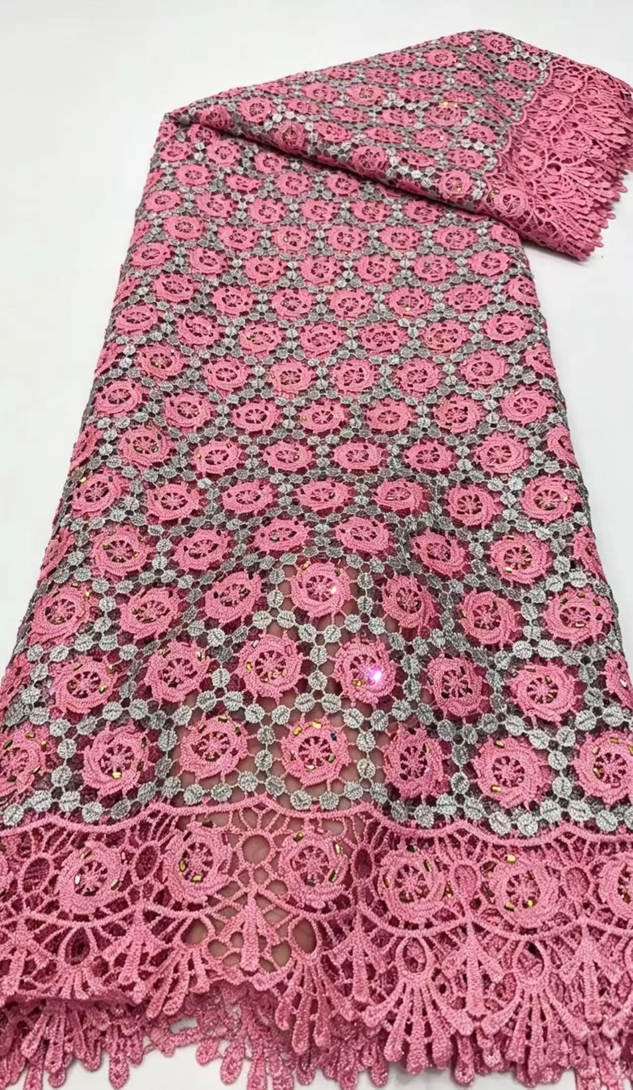 Original Korea Velvet Lace African Guipure Cord Suede Fabric Modern Traditional Events Celebrants Flannel Dress High Quality