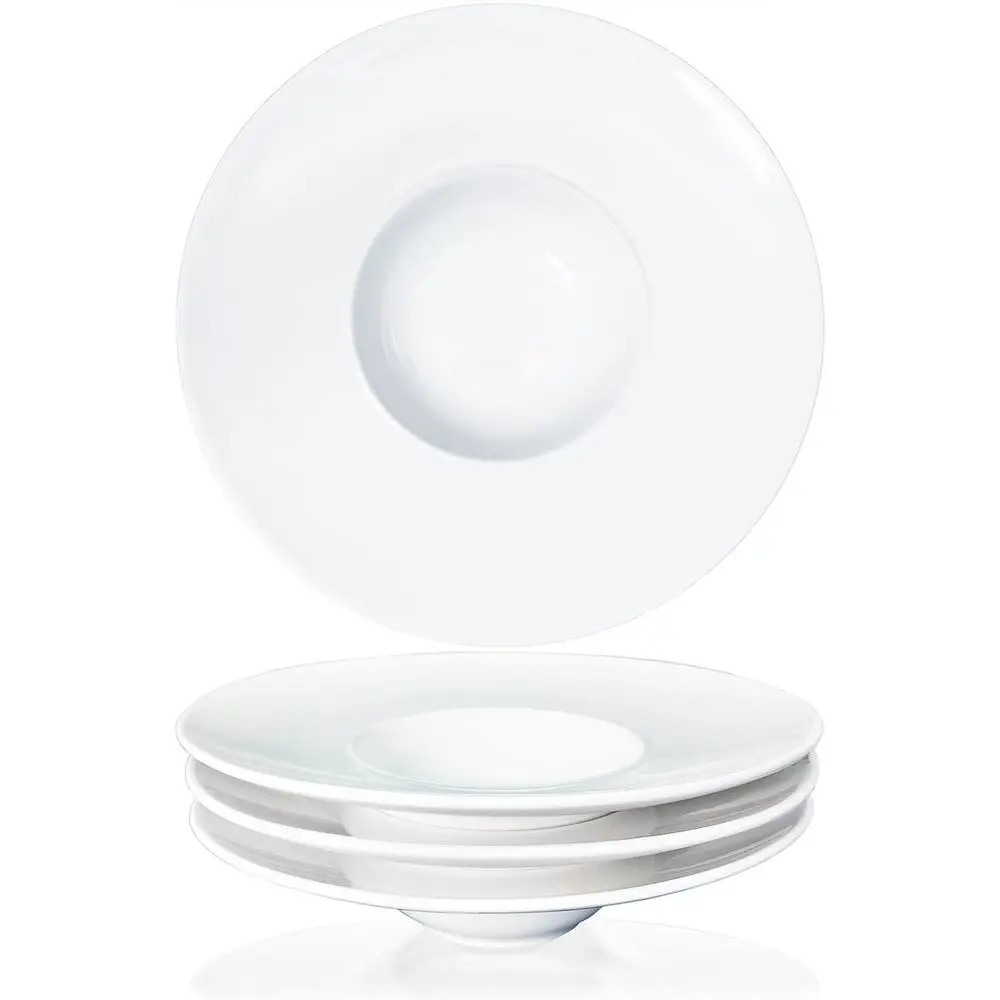 

Набор из 4 белых суповых тарелок с ободком 8,5 дюймов, 5,1 унции, идеально подходят для отелей, кухонь и изысканной кухни