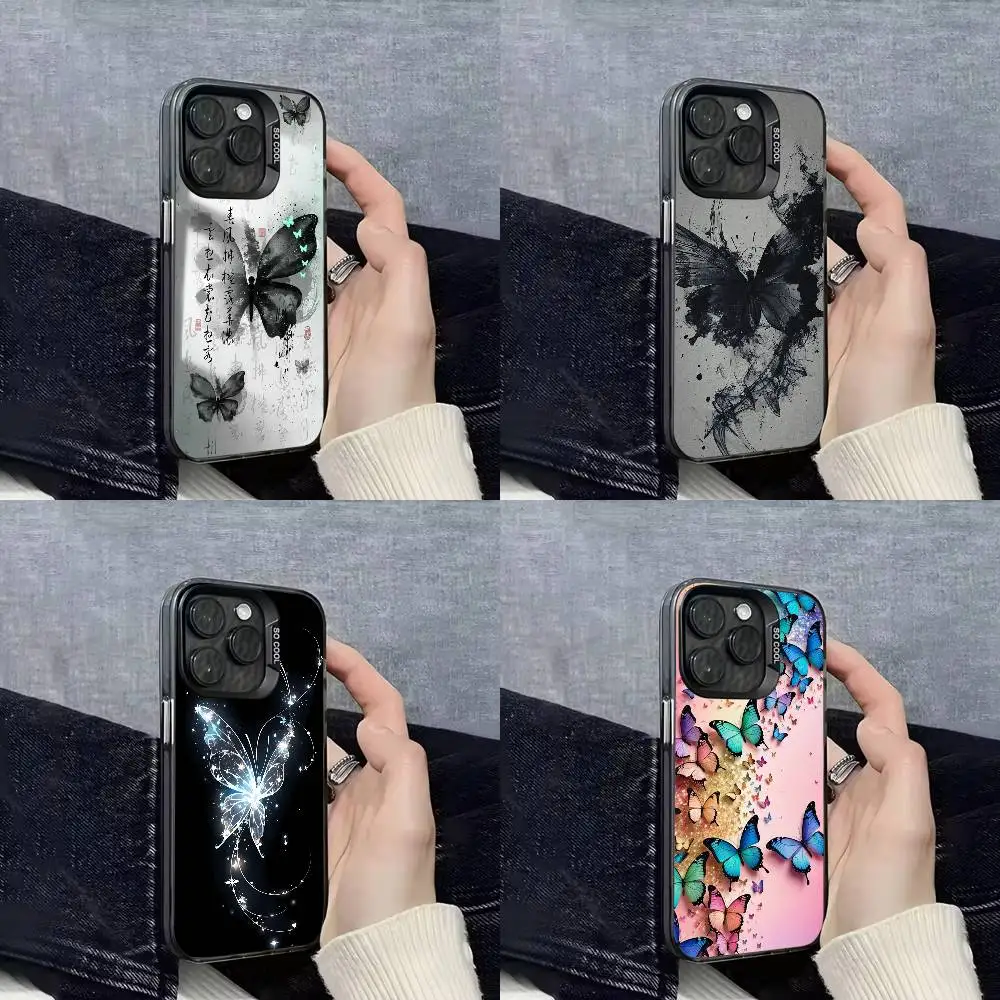 

Fashion Butterfly Ink Phone Case For iPhone 16,15,14,13,12,11,Mini,Pro,E,SE4,XS,MAX Black Candy Matte Box