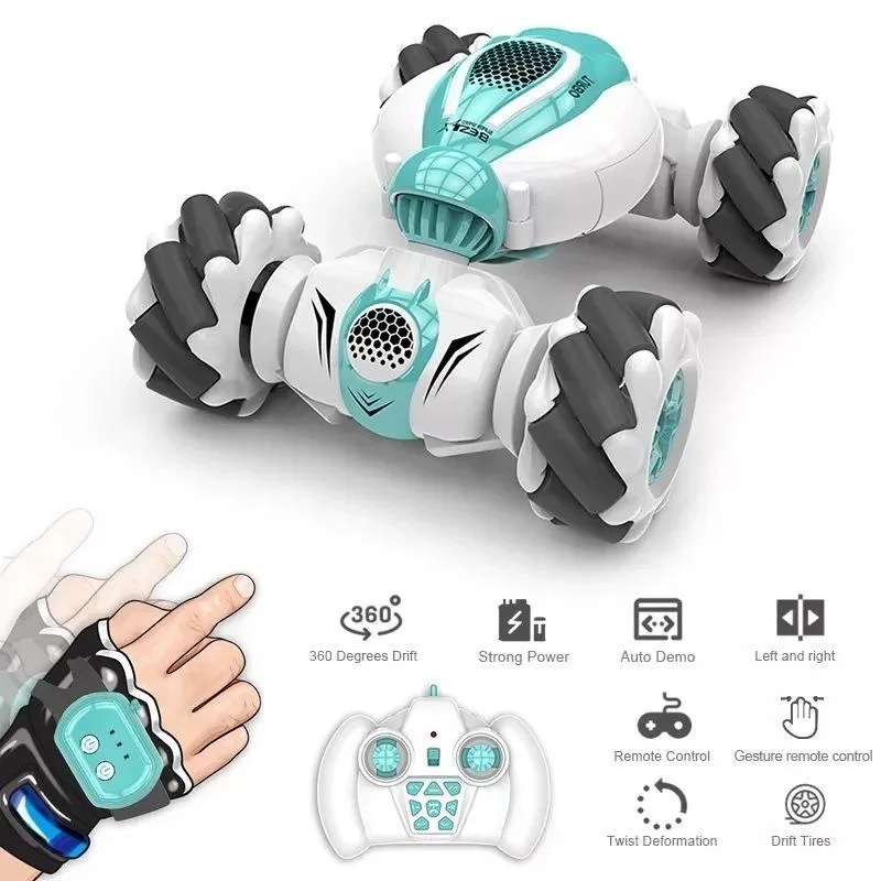 New S-012 RC Stunt Car 2.4GHz 4WD Dual Remote Control Watch Gesture Sensor Drift Off-Road Twisting Dancing RC Car Toys