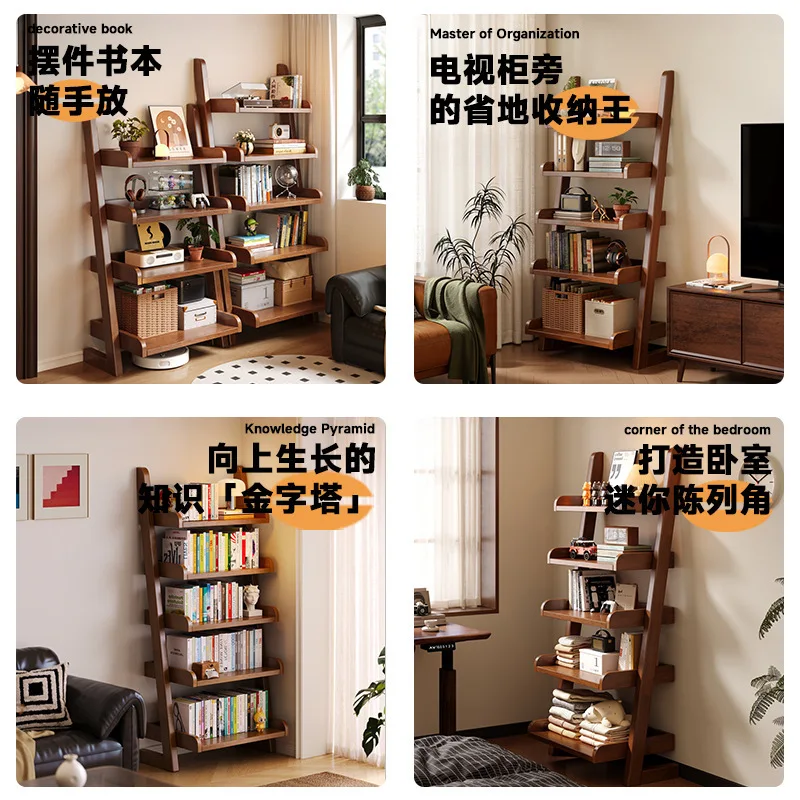 جميع أرفف الكتب شبه المنحرفة المصنوعة من الخشب الصلب، ورف غرفة النوم، وخزانة كتب جدارية متكاملة ممتدة من الأرض حتى السقف، وغرفة منزلية متعددة الوظائف