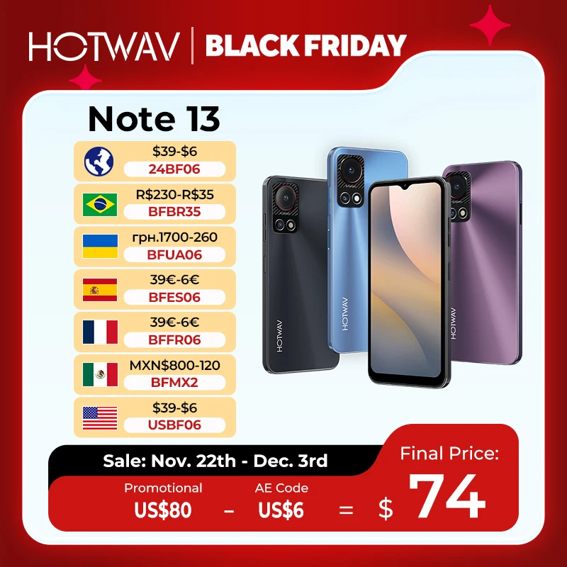 [World Premiere] HOTWAV Note 13 Smartphone 6.6'' HD+ 90Hz Android 13 8GB+128GB Octa-Core Mobile Phone 50MP 5160mAh Cellphone 369 sold146,331.28325,184.88-55%Hotwav Official StoreSee previewSimilar ite