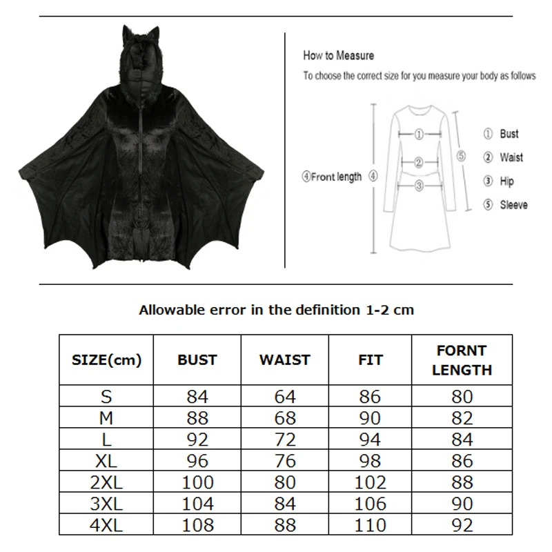 Plus Size 4XL Lady Carnival Halloween Bat Vampire Costume Soft Flannel Jumpsuit With Wing Front Zip For Cosplay Fancy Party view 6