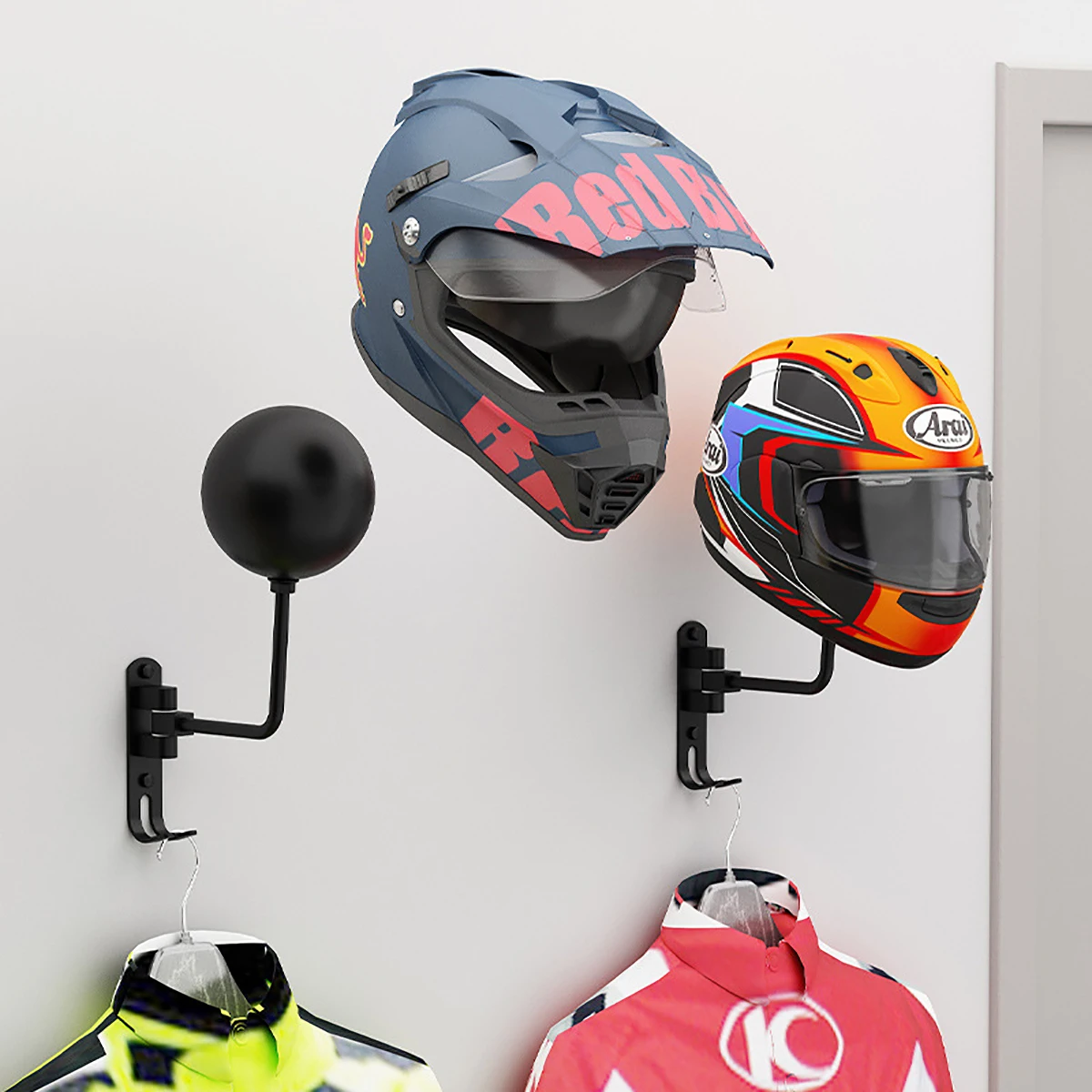 Stojak na kask motocyklowy Uchwyt ścienny Metal Uchwyt na kask rowerowy Zamontuj kask rowerowy Stojak na wieszaki wystawowe Uchwyt na kask Wieszak