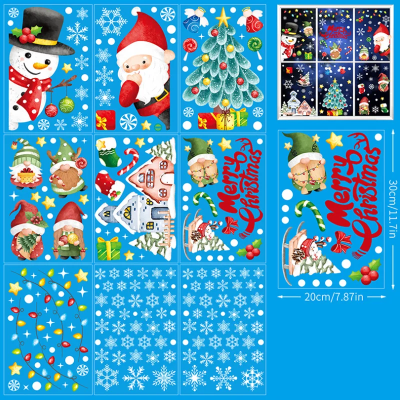 Santa Claus Christmas Tree Stickers Party Background Decoration Window Display Glass Static Electricity Sticker Waterproof