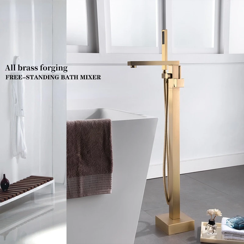 

Floor-standing bathtub faucet, copper, standing tub side shower, hotel villa, American hot and cold shower