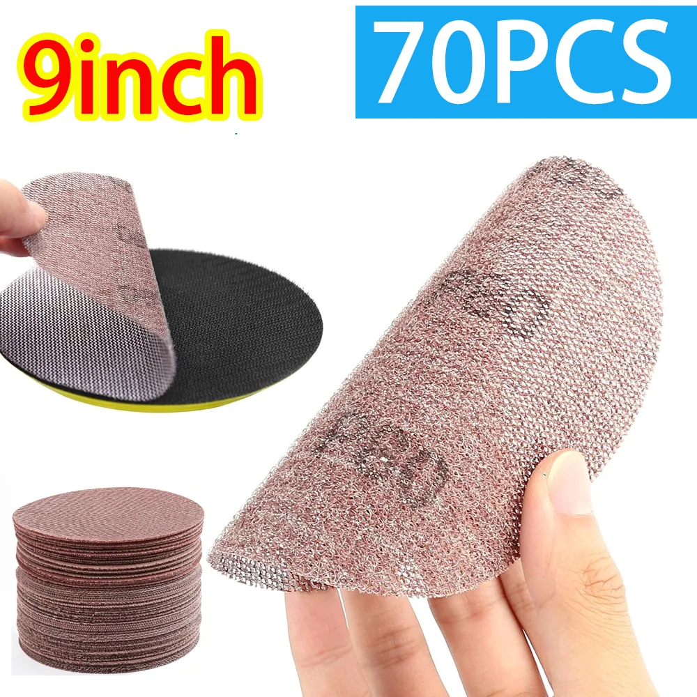 70-3Pcs 9Inch Mesh Sanding Discs Anti-Blocking Sharp Grinding Sandpaper Hook&Loop Abrasive Dustless Sandpaper for Wood Furniture