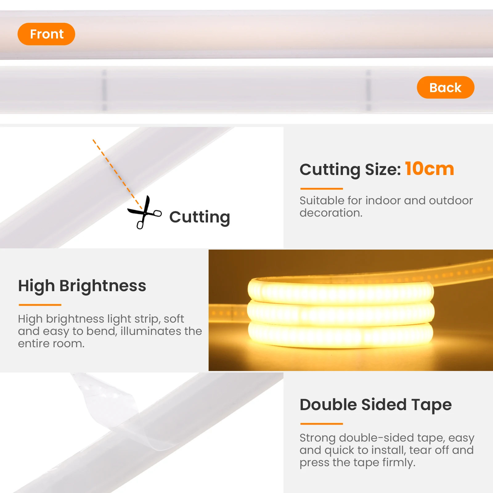 220V 230V Adhesive COB LED Strip Light Built-in IC 240LEDs/M Flexible Ribbon IP65 Waterproof Neon Strip Tape With EU Switch/2Pin