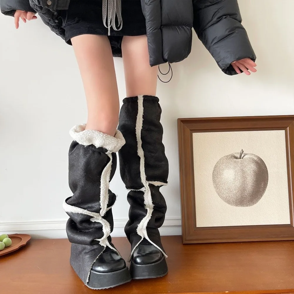 

Lolita Thickened Suede Leg Warmers Turn-down Collar Design Mid-calf Foot Cover Wind Protection Warm Boots Cover Women