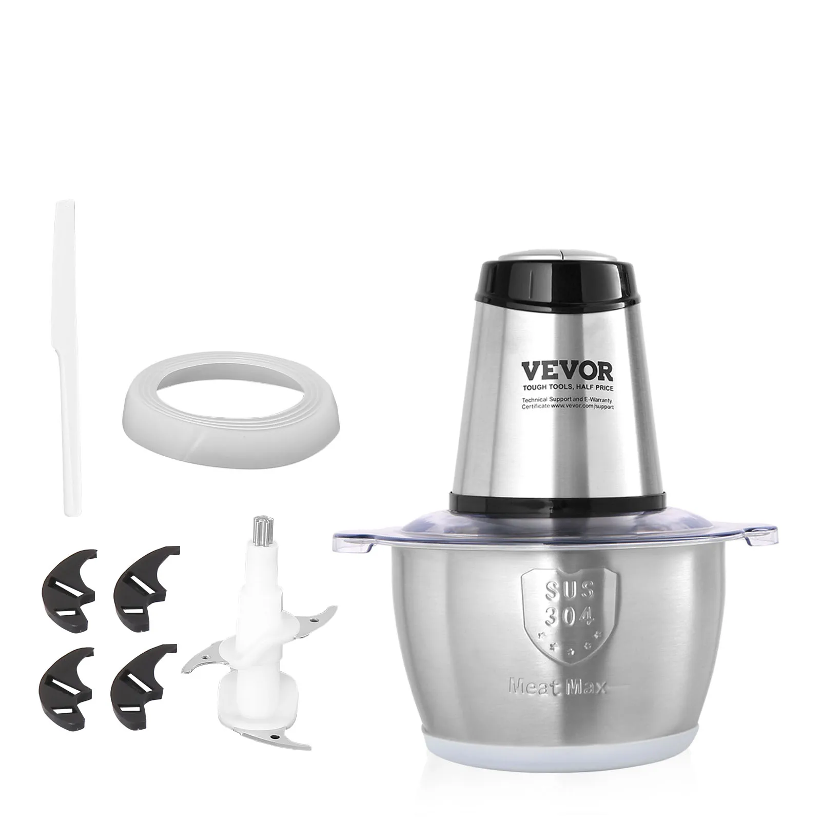 VEVOR Electric Meat Grinder with 4-Wing Stainless Steel Blades,400W Electric Food Chopper,2L Stainless Steel Bowl,for Food, Meat