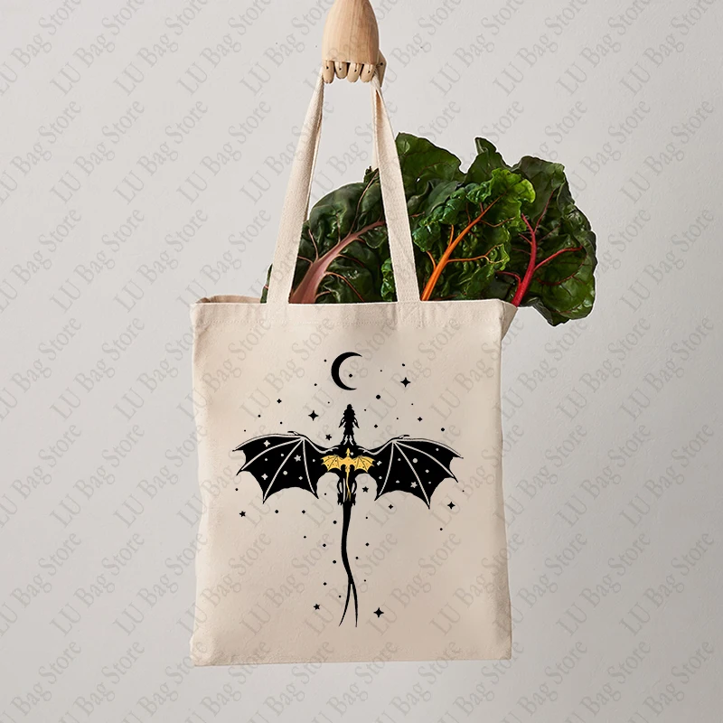 Basgiath War College Dragon Rider Pattern Tote Bag Canvas Shoulder Bags for Travel Daily Commuting Women's Reusable Shopping Bag