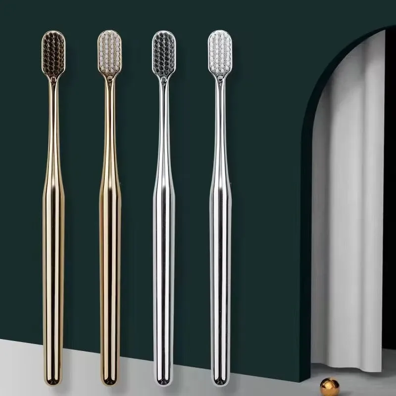 1/2/4pcs Luxury Adult Soft Bristle Toothbrush Plaque Gold Silver Plated Elegant Gentle Toothbrush Ultra Fine Toothbrush