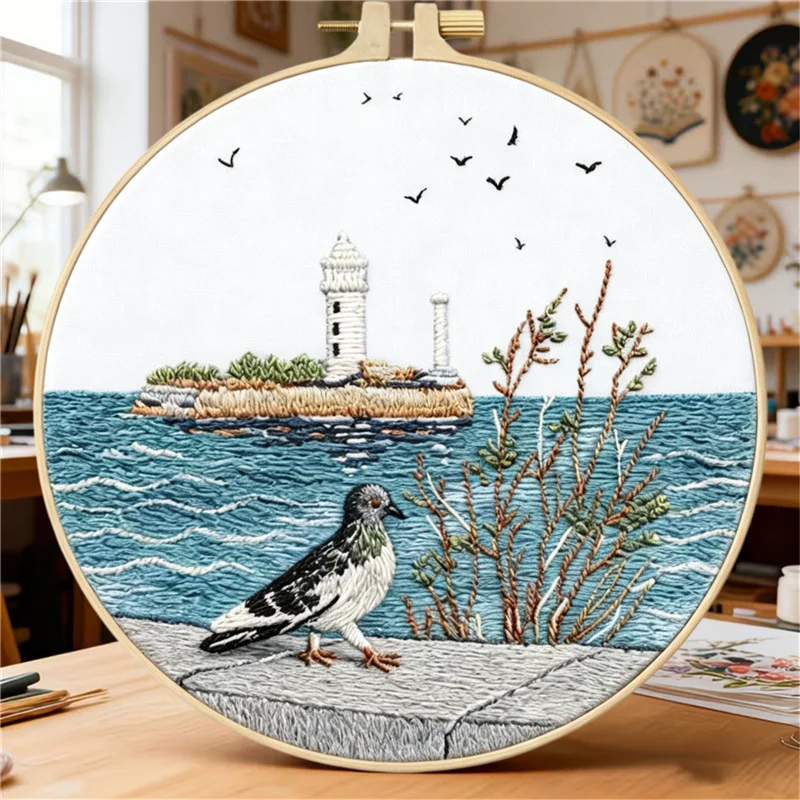 DIY Hand Embroidery Kit for Beginners With Pattern Fabric Thread Hoop Handmade Art Craft Home Decor Gift