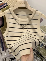 AOSSVIAO 2026 New Waistcoat Women Wear Striped Wide Edge Temperament Summer Top Short Knit Sleeveless Bottom Shirt