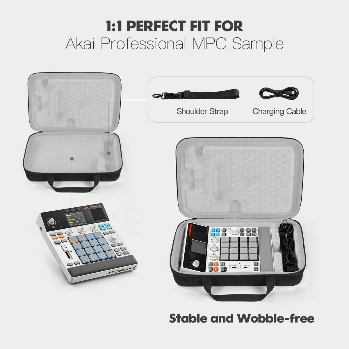 Hartschalen-Tragetasche für tragbare Lautsprecher, kompatibel mit Akai Professional MPC Sample Portable Groovebox Audio-Sampler, mit Griff. – Detail 13