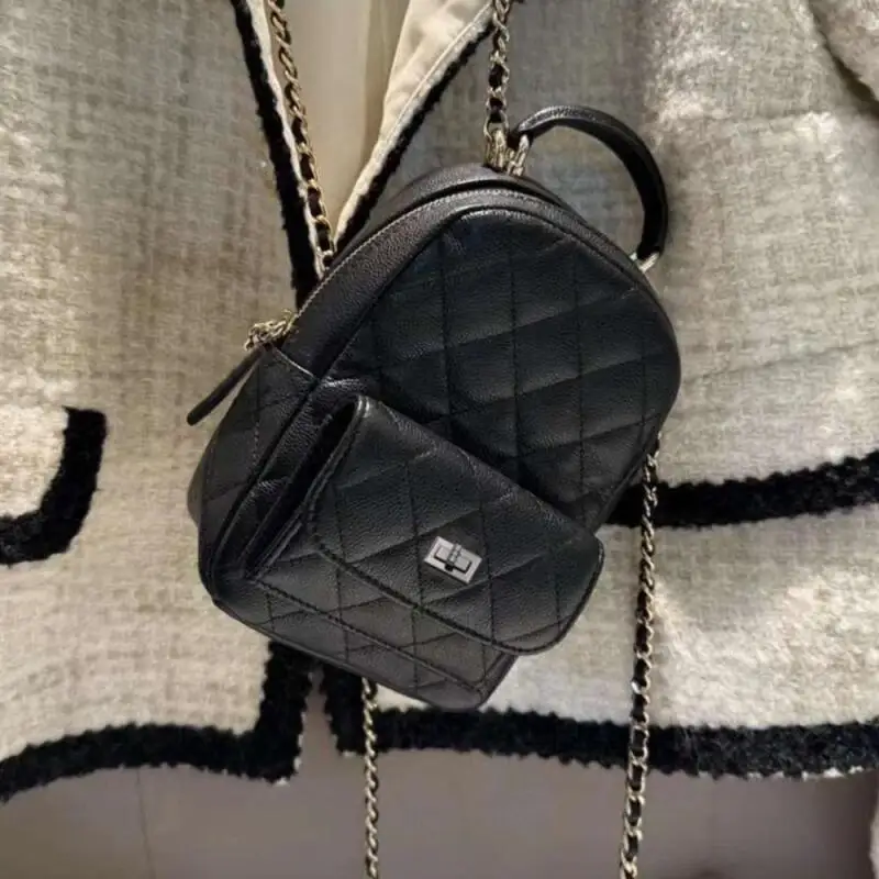 Zaini di nuova moda zaino per ragazza piccolo vento profumato zaini a catena a reticolo rombico borsa portatile multifinonale per il tempo libero