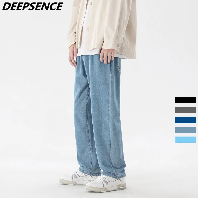 High Quality Denim Wide Leg Pants Men Four Seasons Fashion Streetwear All-match Baggy Jeans for Men Straight Denim Pants Blue