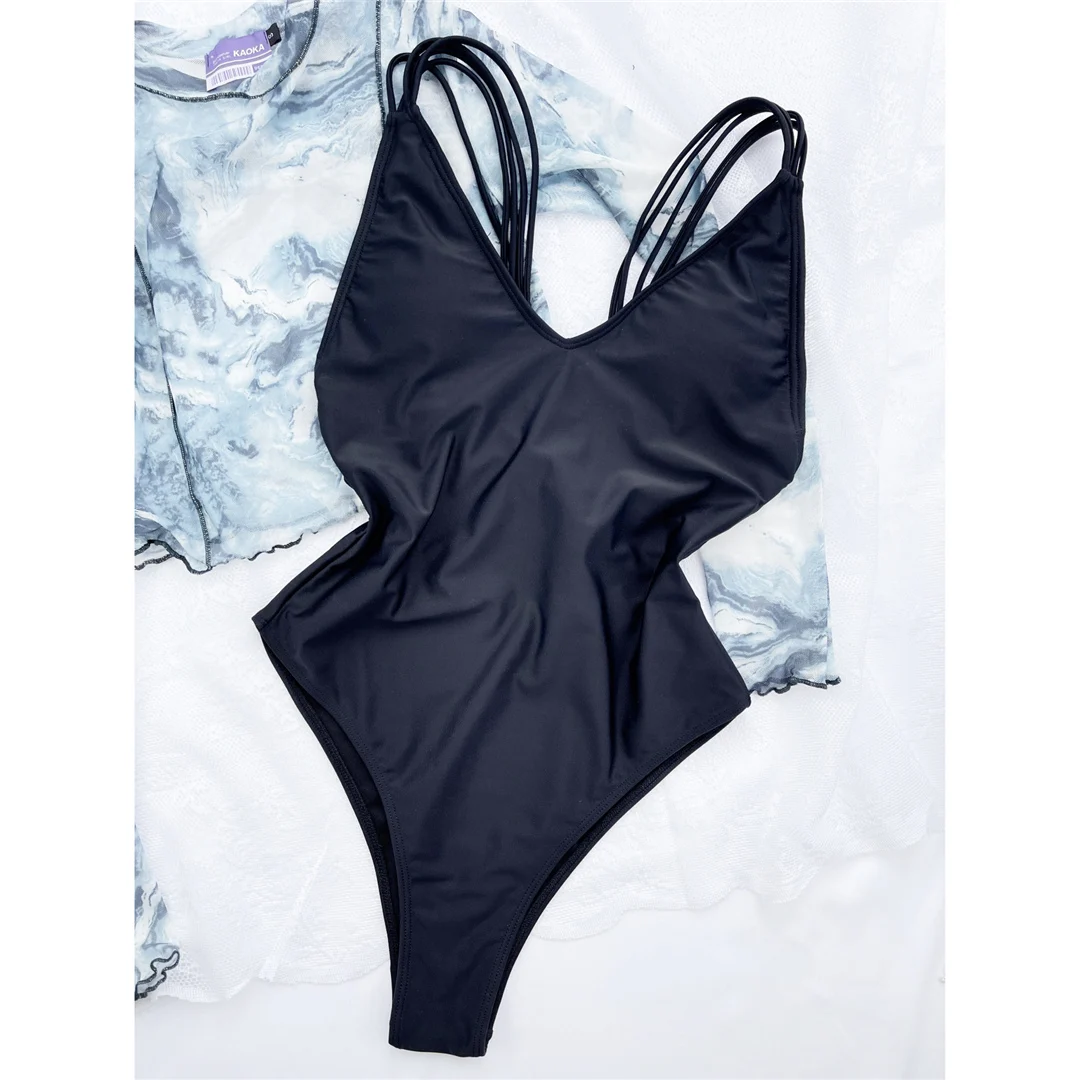 Sexy 3-Farben V-Ausschnitt Trägerloses Badeanzug mit hohem Beinausschnitt und rückenfreiem Design für Damen, einteiliger Badeanzug, Damen-Badebekleidung, Badeanzug für Damen V4432 – Detail 20