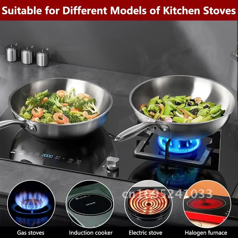 

32cm Stainless Steel Frying Pan 3 Ply Professional Grade Skillet Cooking Dishwasher Fry Silver Kitchen Pan Safe Wok Steel